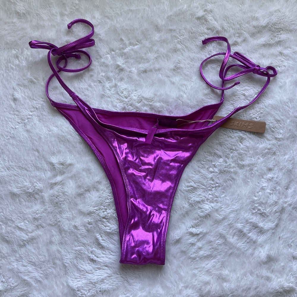 SKIMS Metallic Swim Tie Bikini Bottom Dragon Fruit Purple BB-TNG-2804 Womens 2X